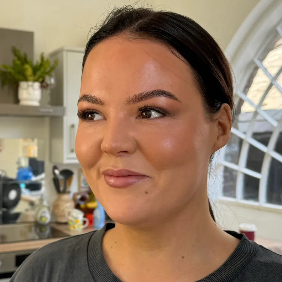 Soft glam bridal makeup side profile by Lucy Mae
