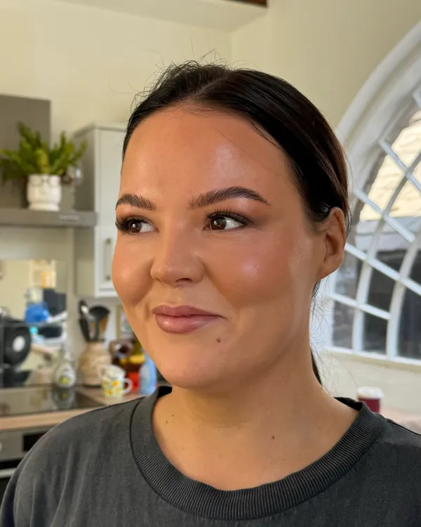 Soft glam bridal makeup side profile by Lucy Mae